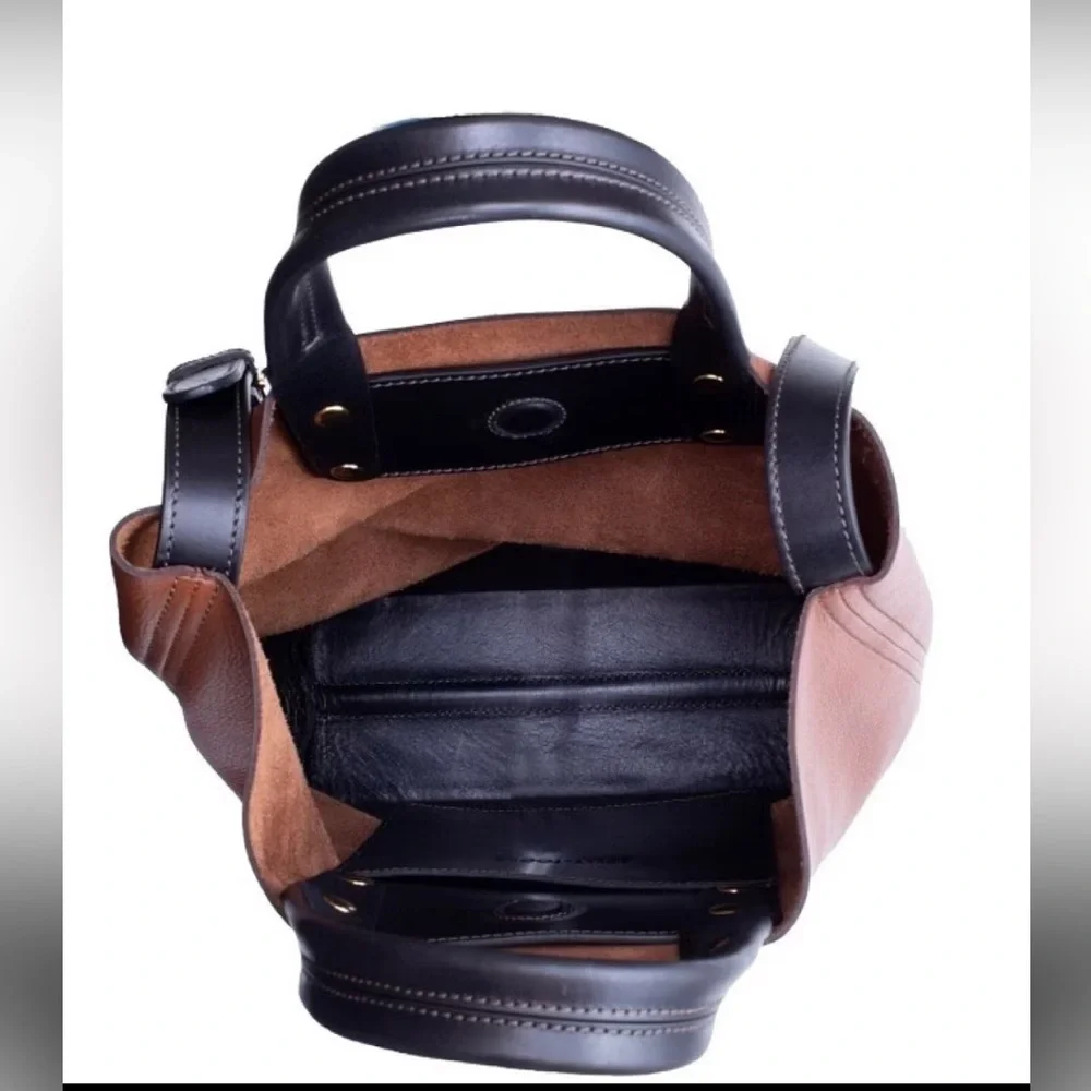Brown and Dark Brown Leather Tote Satchel - Picture 4 of 6
